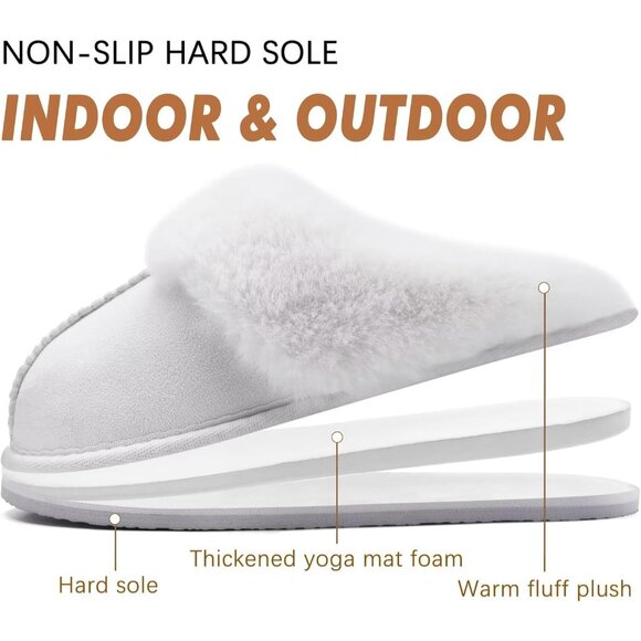 ⚡Women Snow White Suede Fluff Dual Memory Foam Arch Support Warm Scuff Slipper - Picture 6 of 7